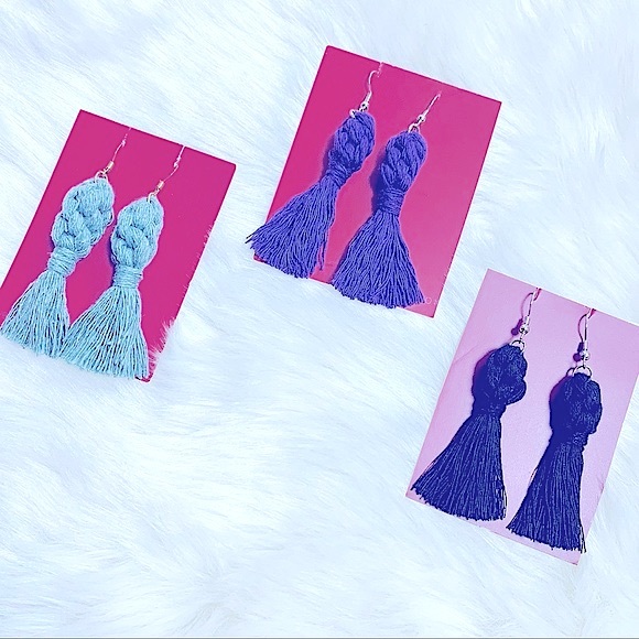 🥳HP~New Soul Embellishments Handcrafted Macrame Knotted Fishhook Tassel Earring - Picture 1 of 16